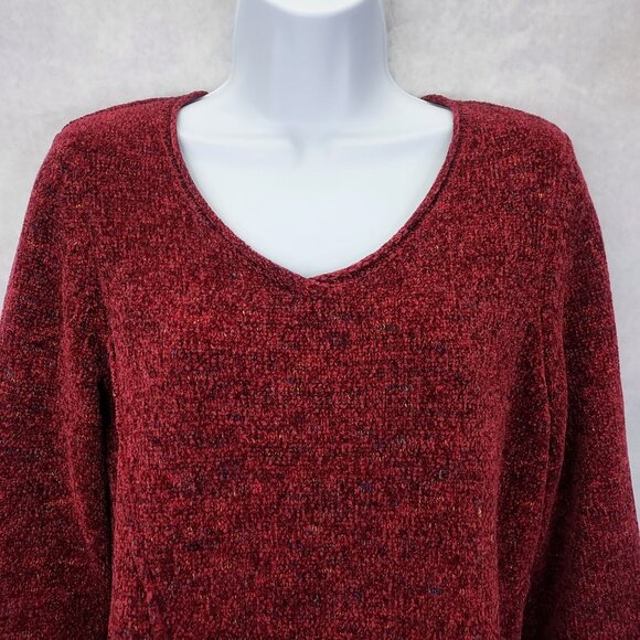 Habitat Sweater Women's Small Confetti Swing Pullover Red Fleck Knit Roll Hem - Picture 4 of 12